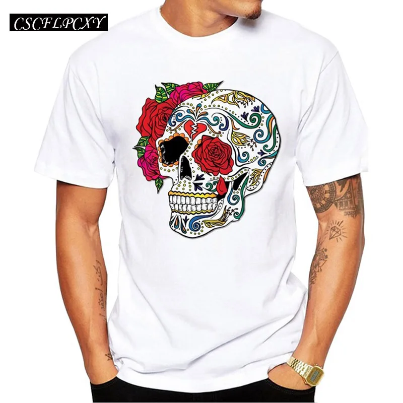 Модная мужская футболка с изображением сахарного черепа повседневные топы в