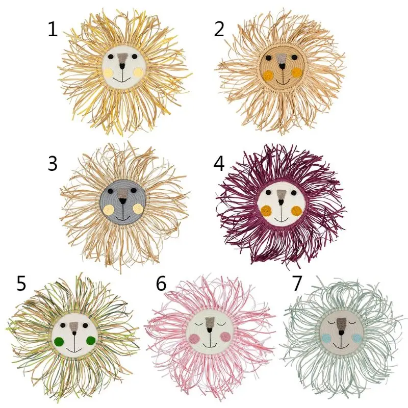 

Cartoon Lion Hanging Toys Handmade Cotton Thread Weaving Cartoon Animal Head Pendent Ornament Kids Room Wall Home Decor