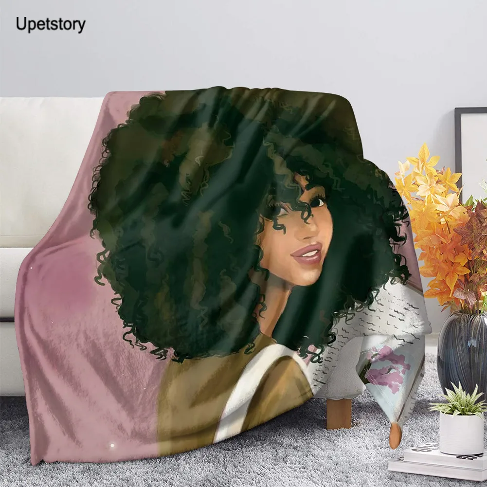 

Upetstory African Black Girls 3D Print Fleece Blanket for Bed Thick Quilt Fashion Bedspread Sherpa Throw Blanket for Adults Kids