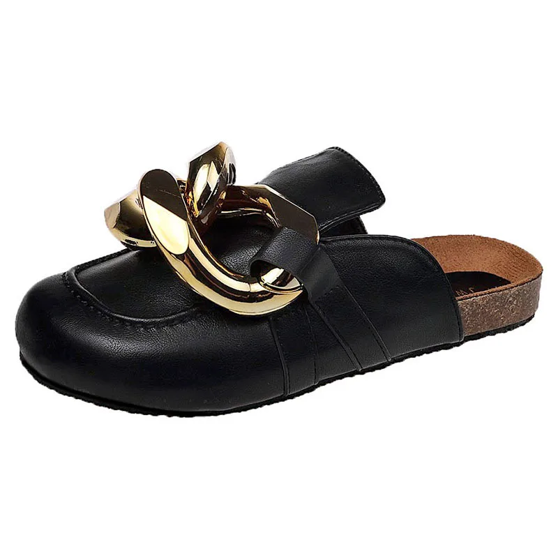 

Metal chain half slippers for women's wear