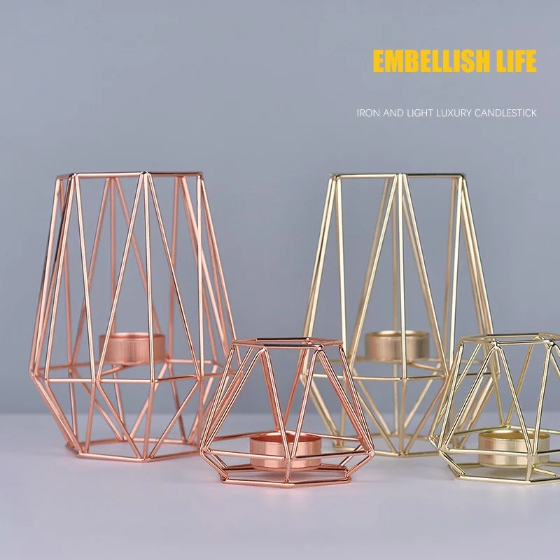 

Rose Gold European Romantic Candle Cup Table Decoration Nordic Light Luxury Candle Holder Golden Iron Candle Holder