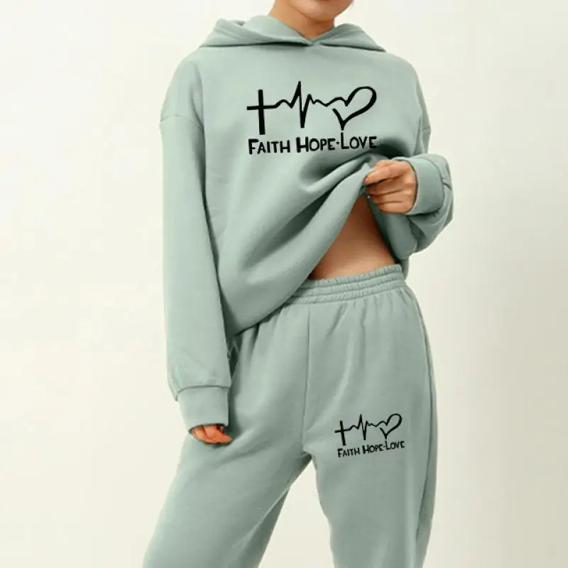 

New Fashion Winter Women Tracksuit Solid Hoodies Sets Warm Sweatshirts and Long Pant Fashion Two Piece Sets Female Clothing