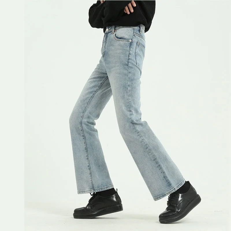 

Men High Street Hip Hop Casual Small Flare Jeans Pant Male Japan Korea Style Vintage Denim Trousers Pant