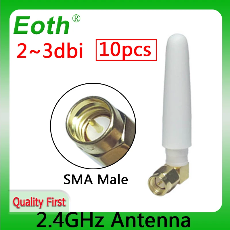 EOTH 10pcs 2.4g antenna 2~3dbi sma male wlan wifi 2.4ghz antene pbx iot module router tp link signal receiver antena high gain