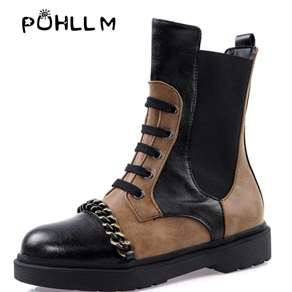 PUHLLM/Новинка 2019 года Брендовые женские ботильоны из искусственной кожи сезон