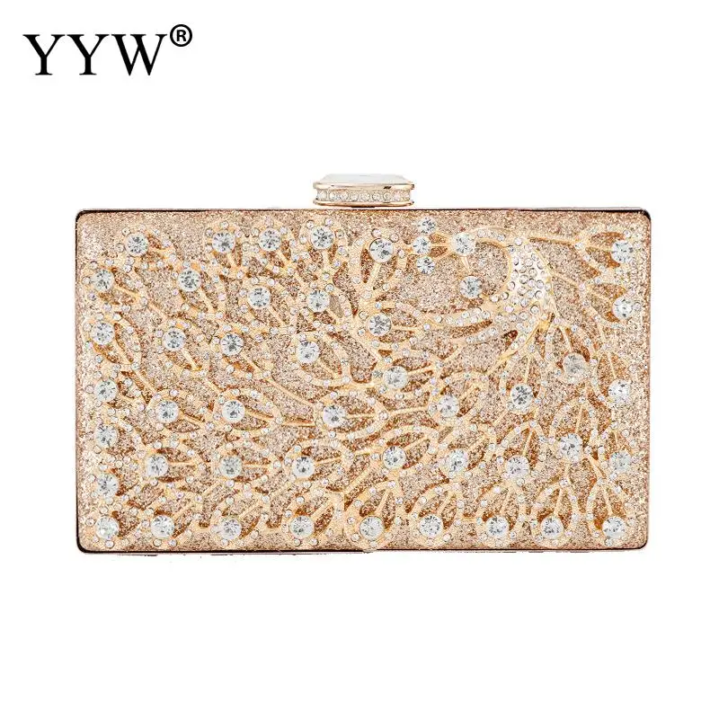 

Glitter Rhinestone Evening Bag For Wedding Party Luxury Crystal Clutch Purse Bridal Prom Handbag For Women Gold Formal Flower