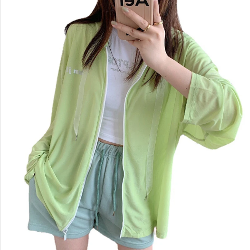 

Women Hooded Sun Protection Clothing UV-Resistant Solid Loose Thin Coat 21 Summer Purple Breathable Fashion Tops Female CX1577