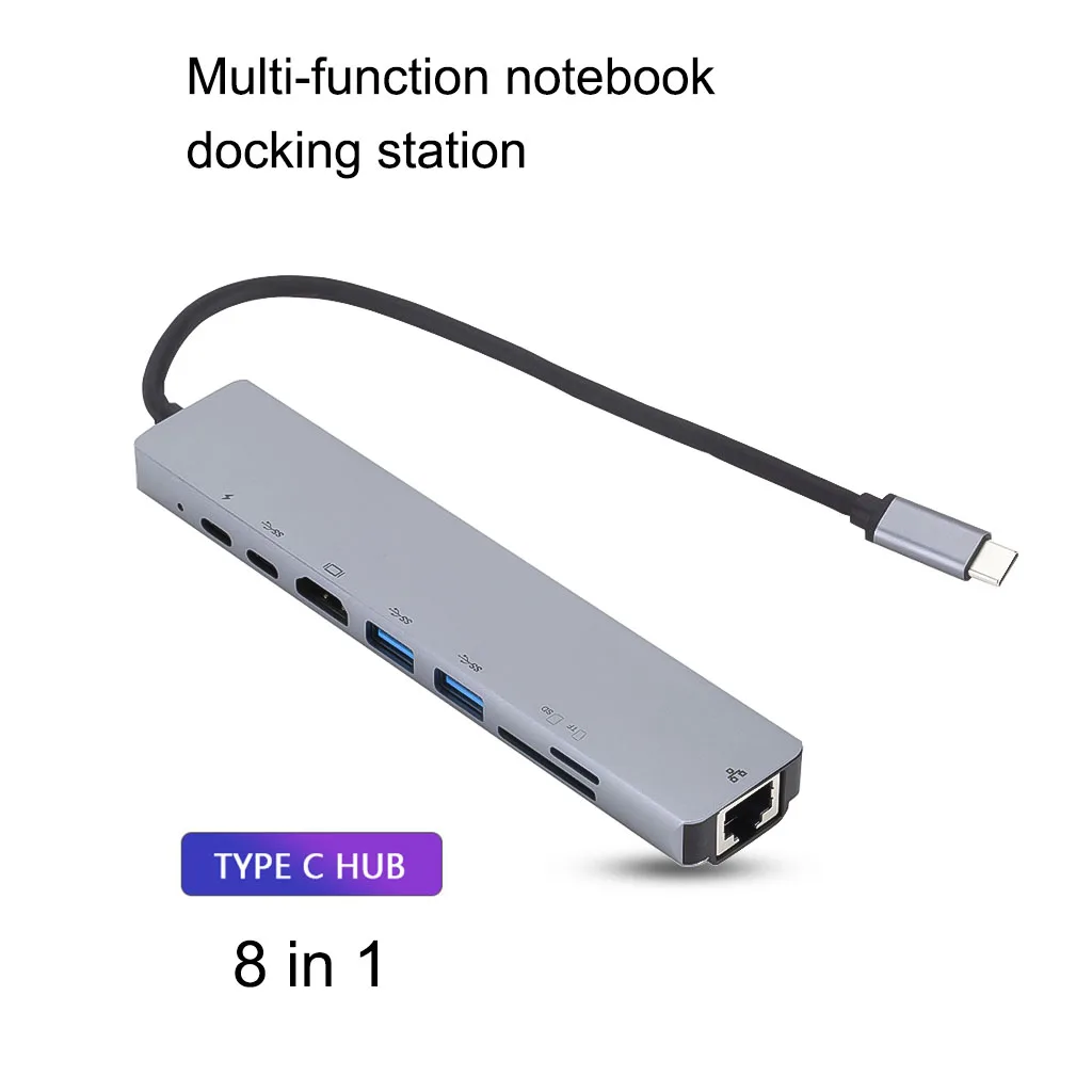 8 в 1 кабель Переходник USB C на RJ45 Ethernet 3 0 Порты совместимому с HDMI SD/устройство для