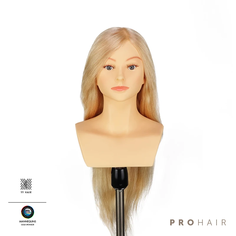 Mannequin-Head 60CM 24'' 100% Human Hair Light Blond Competition Head Hairdressing Mannequin Doll Head for Hairdressers