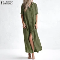 zanzea casual shirt dress stylish womens autumn sundress solid long sleeve maxi vestidos female lapel button robe oversized