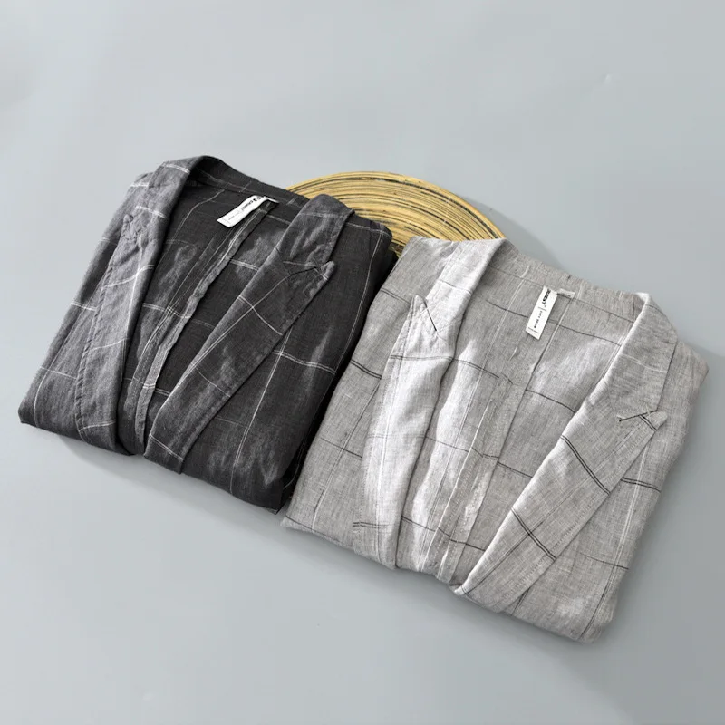 Мужской деловой Повседневный пиджак в полоску льняной жакет японском стиле с