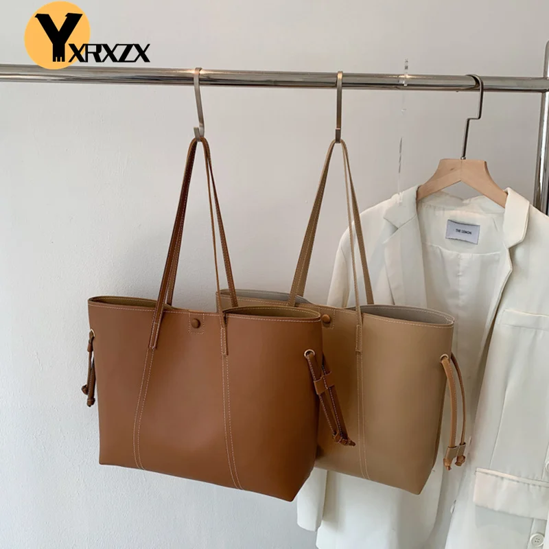 

Retro Portable Tote Bag Autumn New Korean Fashion Large-Capacity Casual Simple One-Shoulder Bag Lady Soft Leather Top-Handle Bag