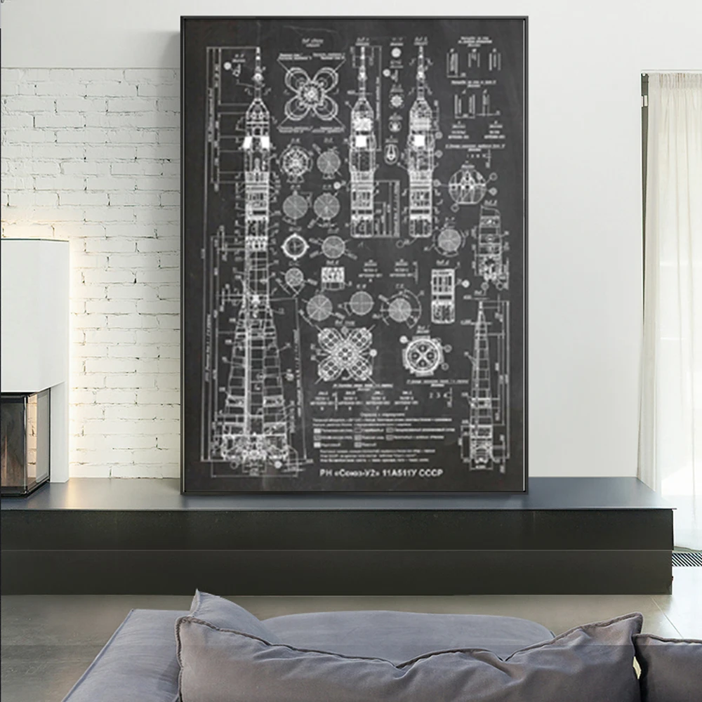 

Retro Soyuz-U2 Russian Rocket Patent Gallery Art Canvas Painting Aviation Posters and Print Wall Art Pictures for Living Room