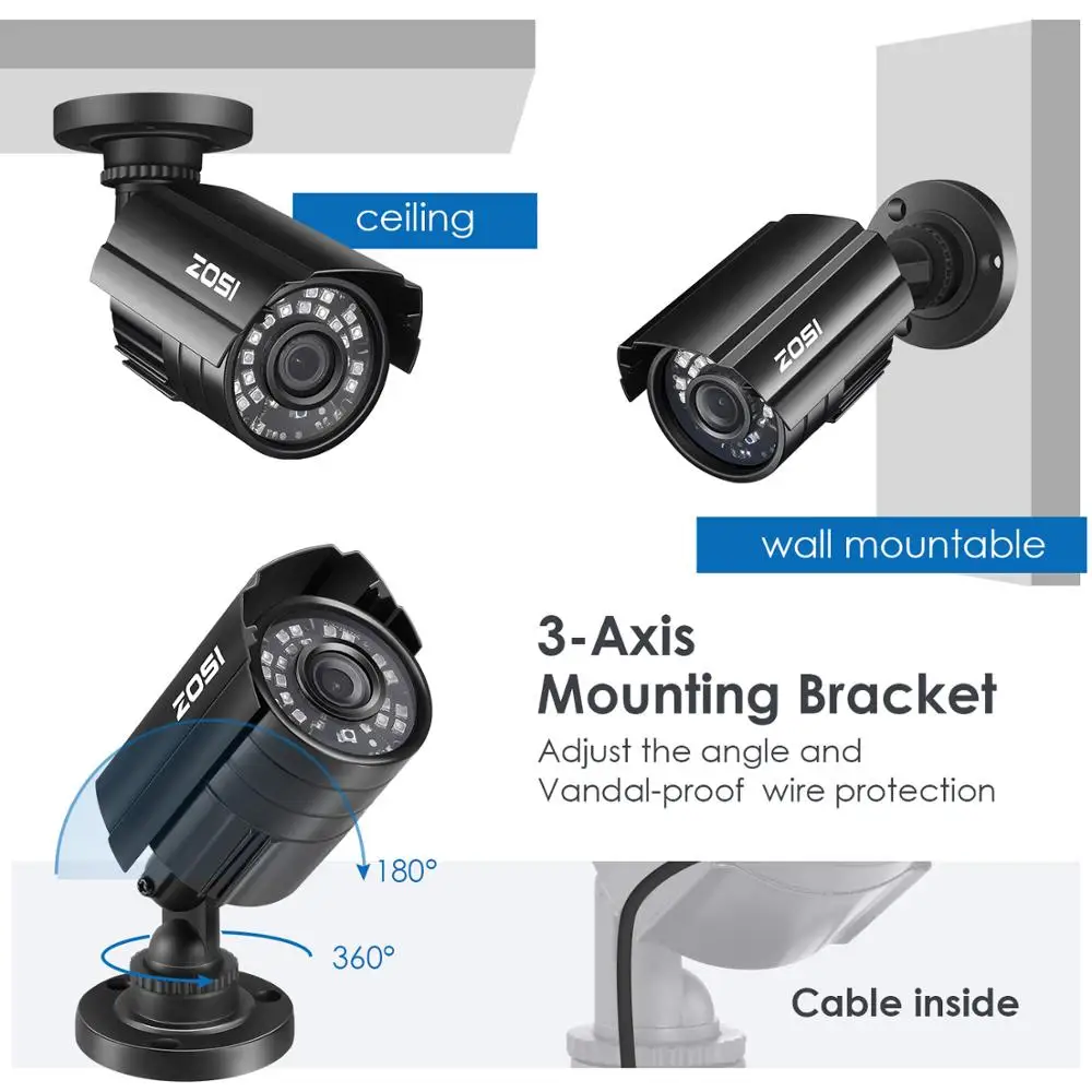 ZOSI 720P 8-канальный сетевой видеорегистратор CVBS AHD TVI CVI 4-в-1 CCTV Системы DVR 1MP массивная пуля, открытая видео ночного видения Системы видеонаблюдения DVR комплект HDD