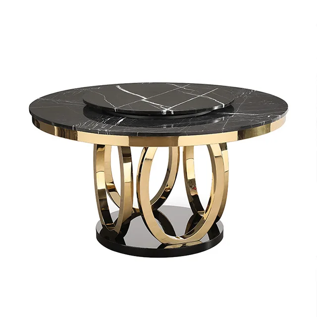 

Stainless steel marble dining table round turntable gold plated