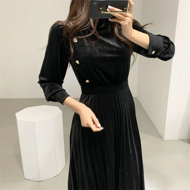 hzirip 2021 retro palace style velvet office lady sexy slim elegant ol work wear fashion chic high waist women long dresses free global shipping