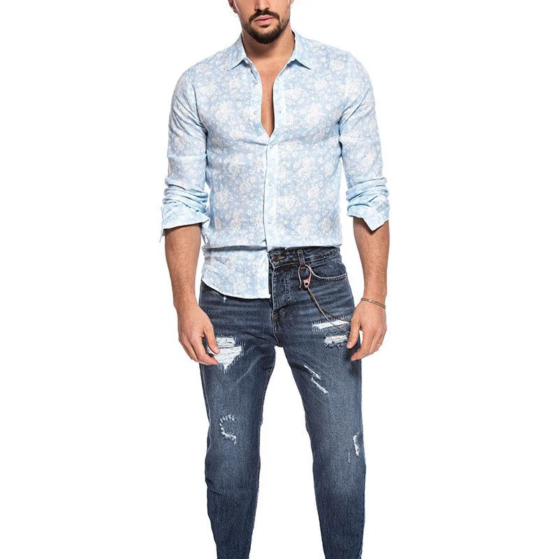 

Men's Summer Linen Shirt Casual Printed Men's Top Street Wear