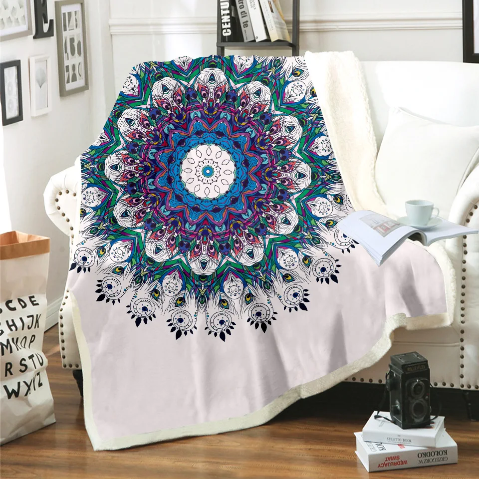 

Colorful Peacock Blanket 3D Print Sherpa Blanket on Bed Kids Girl Flower Home Textiles Dreamlike Style 04