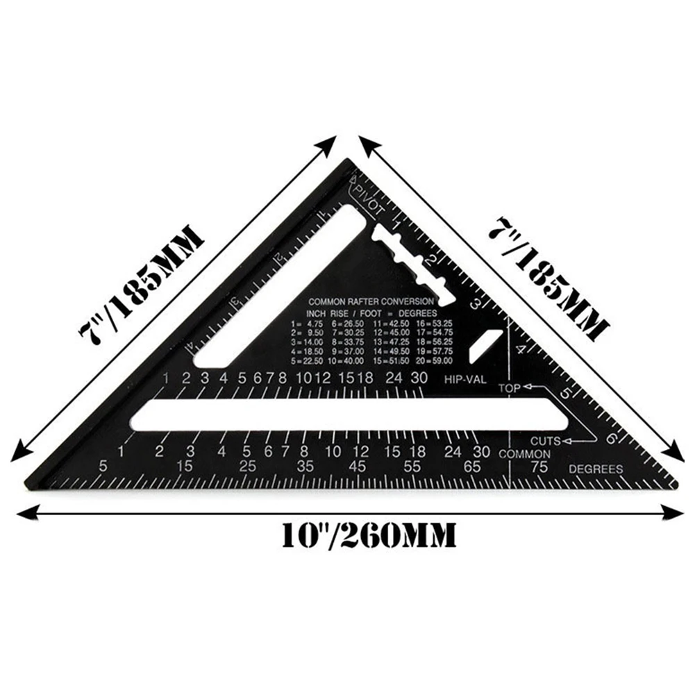 

7inch Aluminum Alloy Triangle Ruler Angle Ruler Protractor Trammel Woodworking Measurement Tool for Engineer Carpenter Black