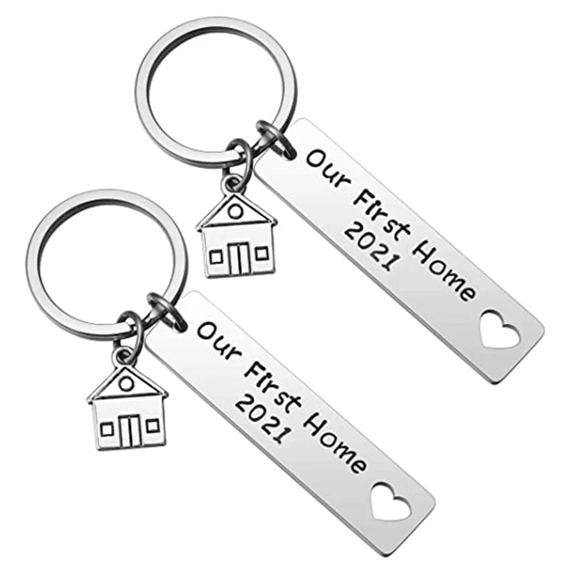 

1/2Pcs Home Keychain Engraved Our First Home House Keyring 2021 Couples Housewarming Gifts Lovely Gift For New Home Owners