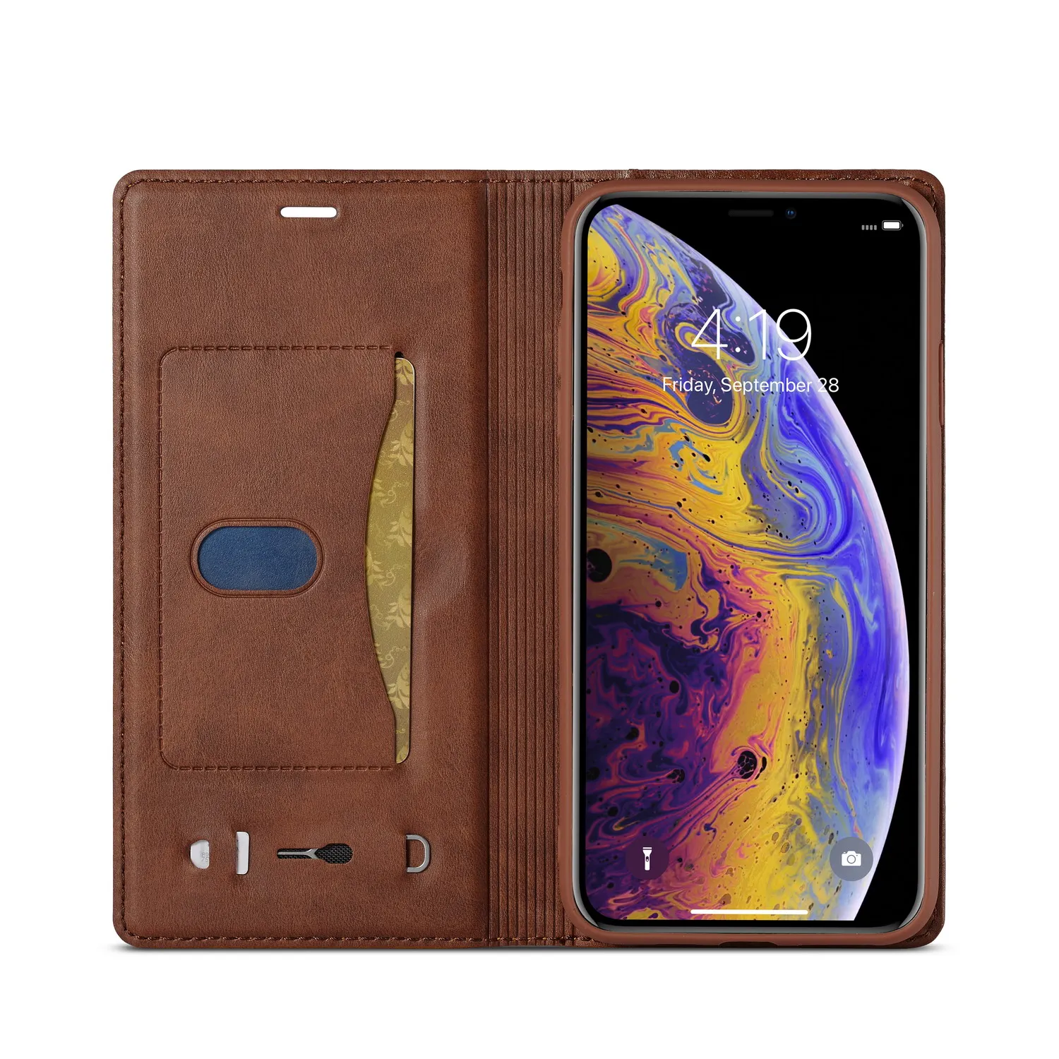 Чехол с логотипом для iPhone 7 8 X XS XR Plus 6 6S max Book роскошный флип чехол из натуральной