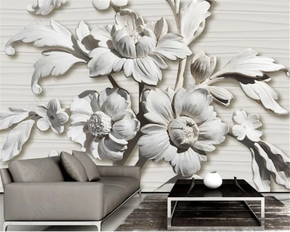 

beibehang Exquisitely customized modern simple European 3d stereo plaster sculpture background wall decorative relief mural