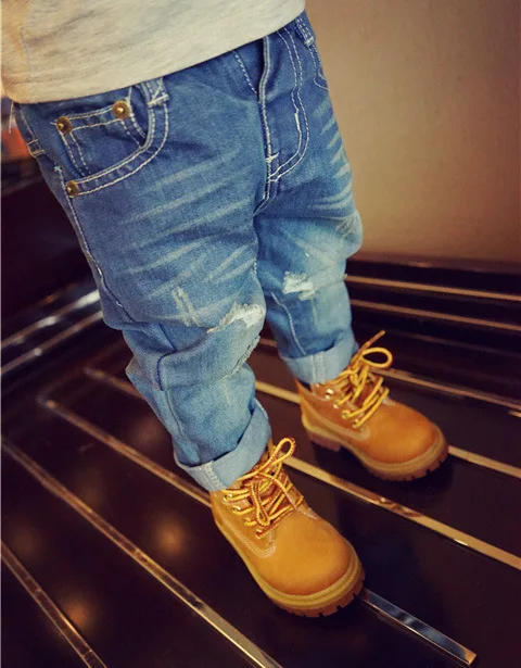 Новые джинсы для девочек детские детей леггинсы мальчиков и Детские рваные Штаны