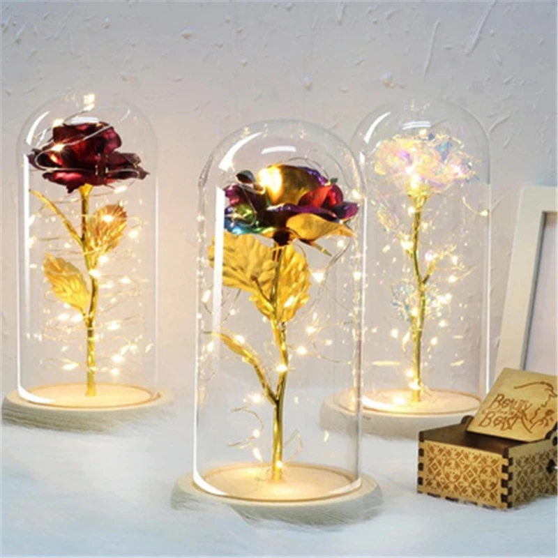 4 стиля Цвет Красавица и Чудовище красная роза в стеклянном куполе на деревянной