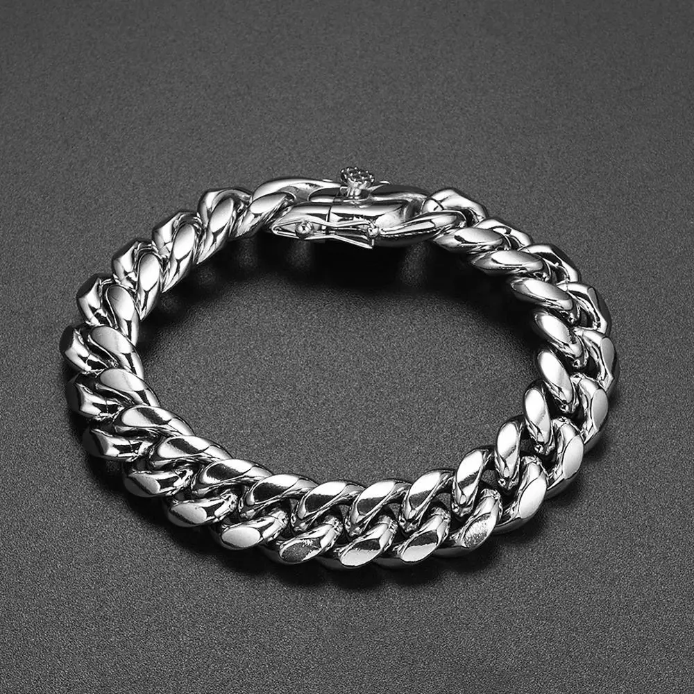 

New Arrive Fashion Clasp 316L Stainless Steel Silver Color Miami Cuban Curb Chain Wristband Men Women Bracelet Bangle 7-11"