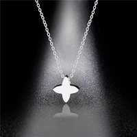 small stainless steel three dimensional lucky love heart plant four leaf clover shape pendant necklace woman mother gift jewelry