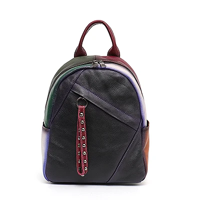BLACK SC красочный школьный рюкзак для женщин из коровьей кожи, модные Лоскутные рюкзаки для девочек-подростков, женская сумка на плечо, Женский ранец - Цвет: BLACK
