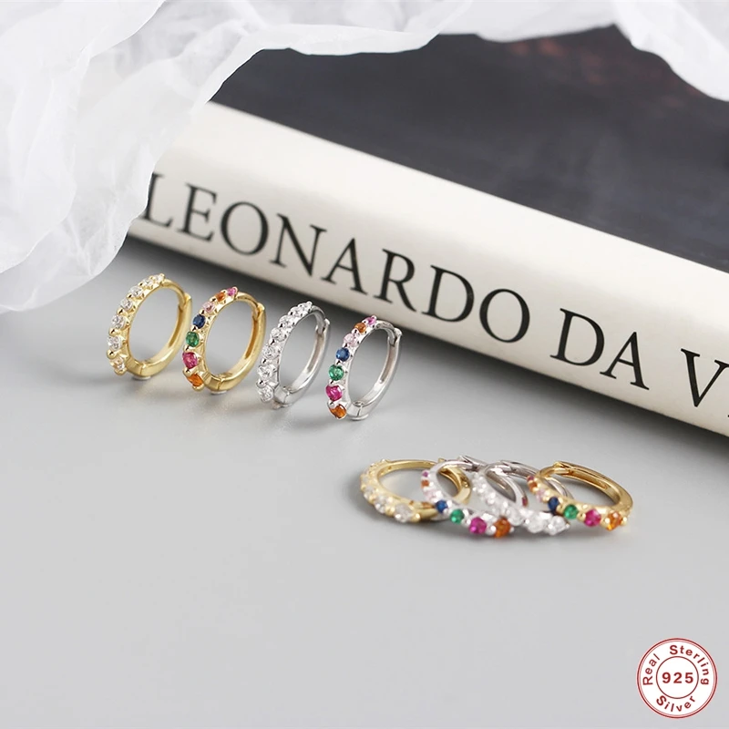 

Aide 925 Sterling Silver Rainbow Zircon Hoop Earrings For Woman Party Engagement Bling Pendientes Earring Jewelry Accessories