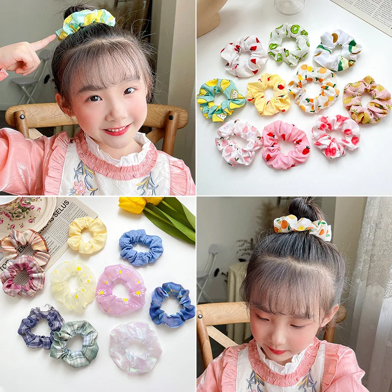 

10PC/set Cute Printing Children Girl Hair Ring Scrunchie Rubber Band Hair Accessories Fashion Lovely Headwear Elastic Hairband