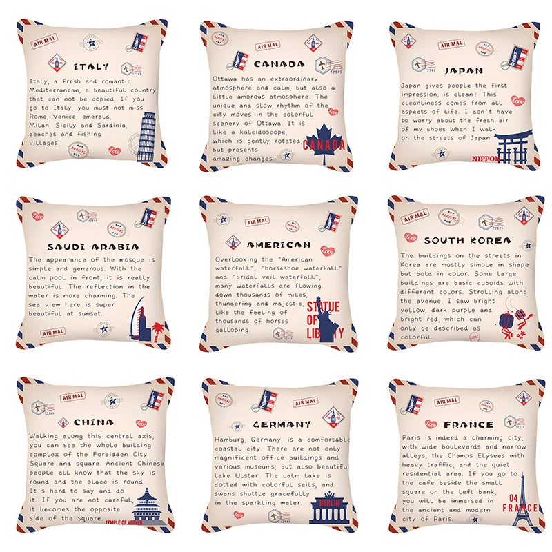 

Pillowcases Nations Profile Letters Cushion Cover Print Peachskin White Decorative Throw Pillow Covers Modern Home Decor 45*45cm