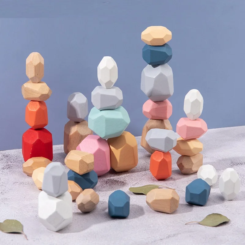 

Wooden Stones Montessori Toy Creative Nordic Style Stacking Rainbow Game Jenga Set Balancing Building Blocks Wood Toy Gift