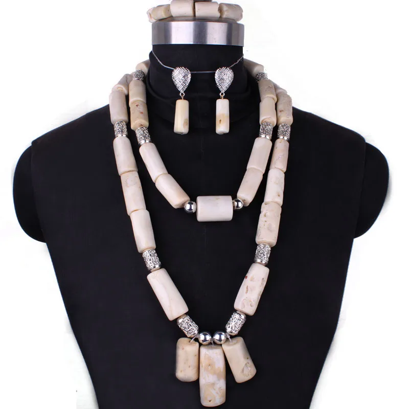 

4ujewelry Dubai Jewelry Sets 13-20mm 34 Inches Genuine White Coral Beads Jewelry Set For Nigerian Women With Silver Divider