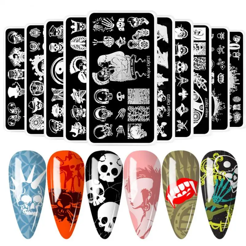Трафареты для стемпинга ногтей с рисунком черепа аниме Хэллоуина | Красота и