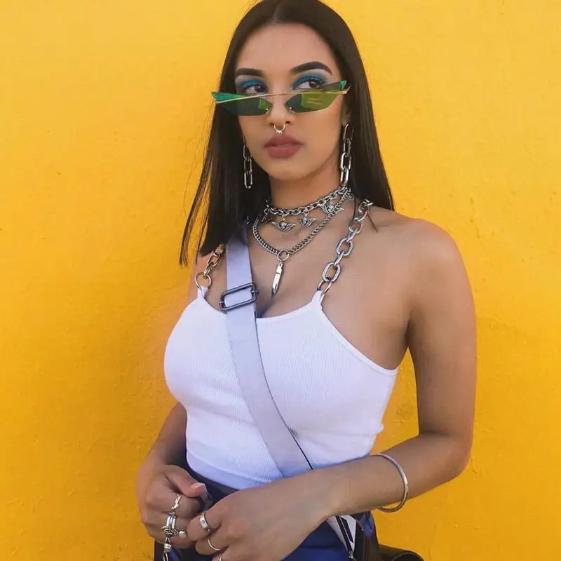 European and American Popular 2020 Summer Women's New Iron Chain Strap Navel Vest Short