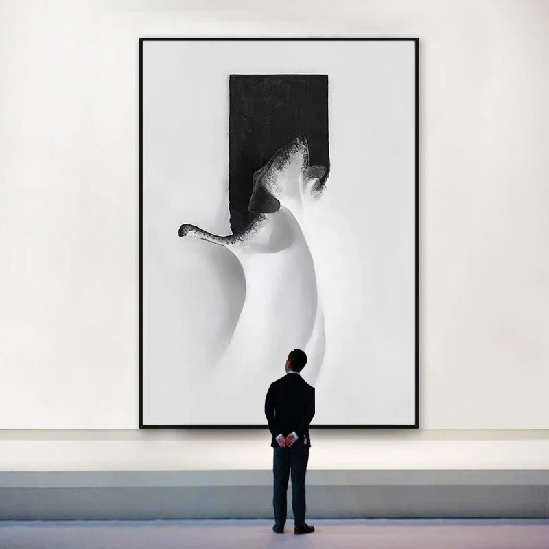 

Black And White hand-painted Oil Painting Decorative Painting Nordic Dance Modern Porch Light Luxury Living Room Sofa Backdrop P