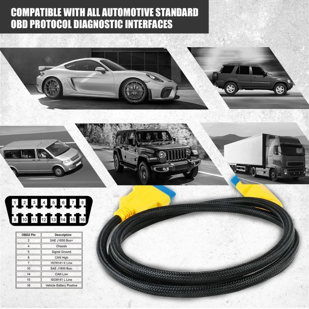 Autool obd2 kabel 150cm 1m 1 zu 3 konverter adapter obdii verlängerung kabel verstärktes kabel kabel zum starten easydiag golo elm327 – Detail 2