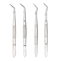4pcsset stainless steel dental surgical tweezers pincers serrated curved tweezer forceps teeth whitening dentist tools