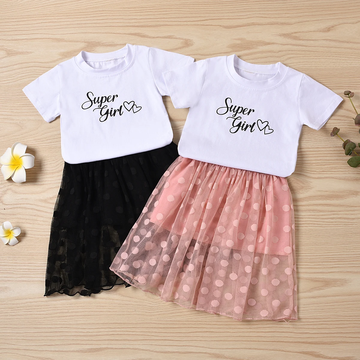 

Child Girls Printed Short Sleeve Tops + Skirt Set Summer Holiday Suit Outfits