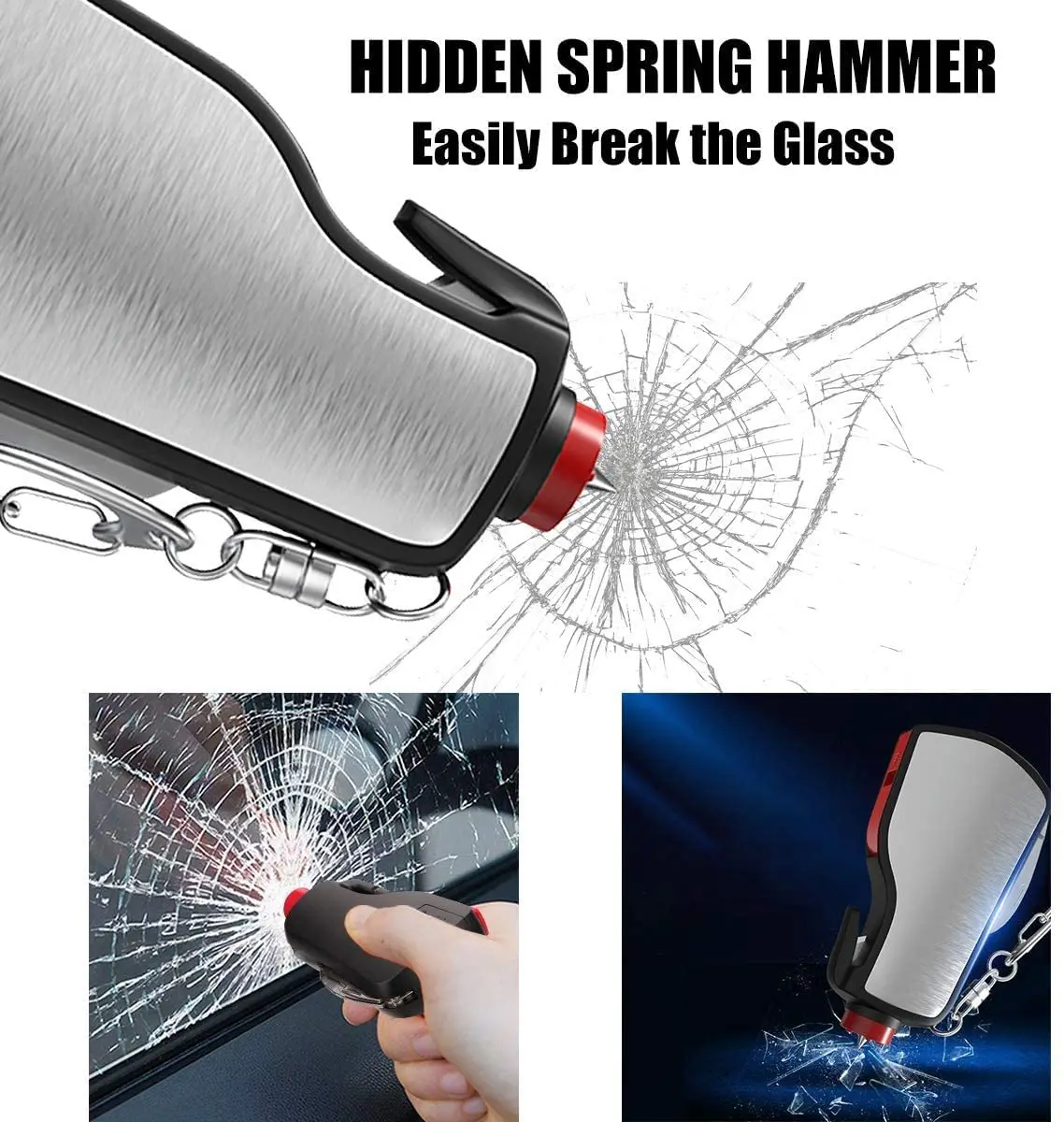 

Автомобильный резак для ремня безопасности и выключатель окон со светодиодным фонариком