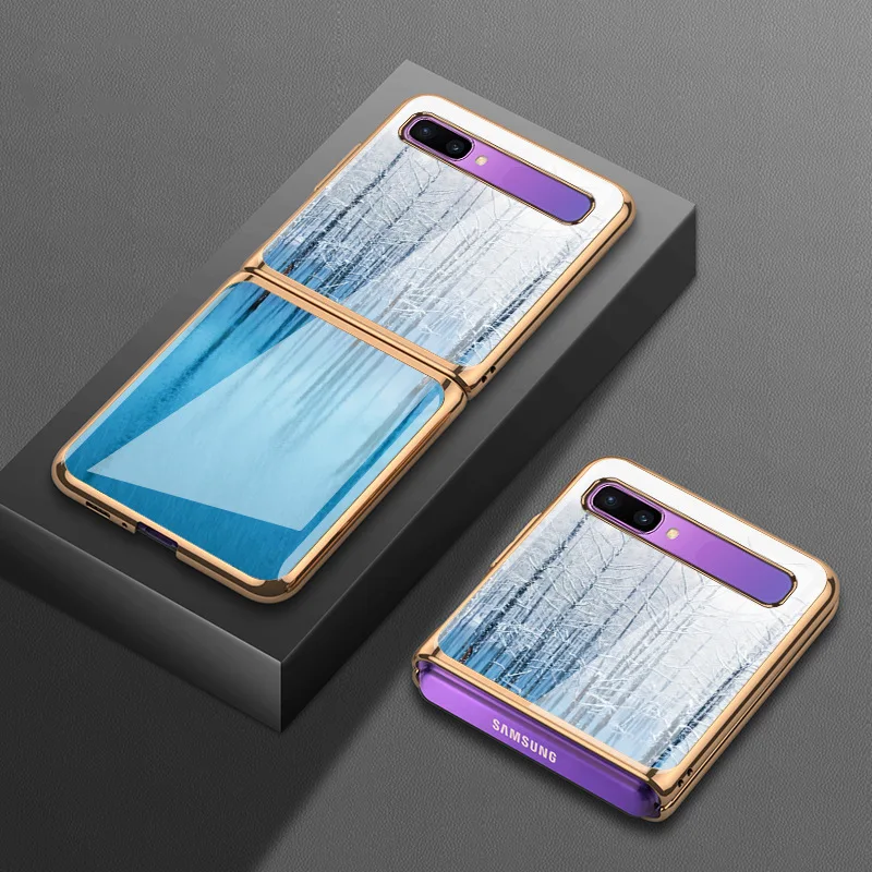 

for Samsung zflip phone case sm-f7070 folding screen 5g version f700n protective case creative personality glass electroplating