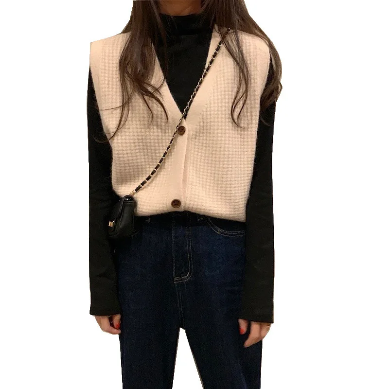 

Knitted Vest Jacket Women's autumn and winter new versatile V-neck loose ins super fire lazy sweater vest sleeveless cardigan