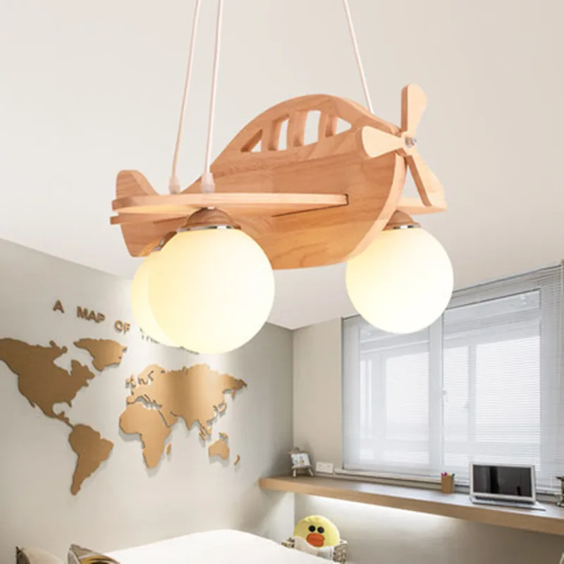 Creative airplane light Nordic children room dining bedroom cartoon simple modern log chandelier | Лампы и освещение