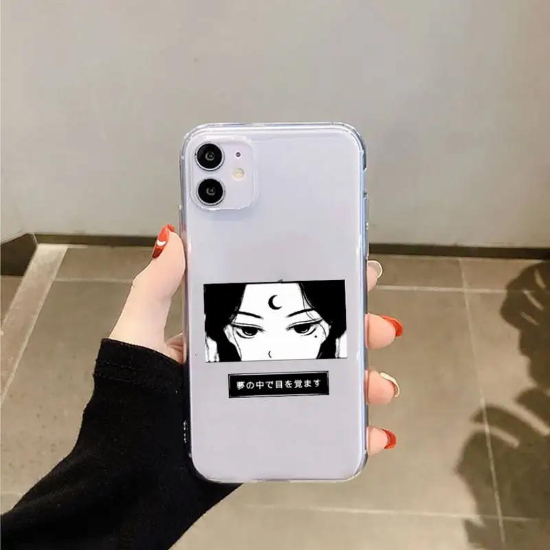 

Sad Japanese Anime Aesthetic Phone Case Transparent for iPhone 6 7 8 11 12 s mini pro X XS XR MAX Plus