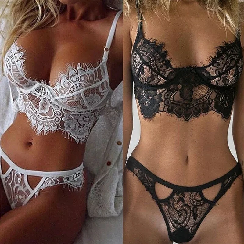 

Sexy Lace Bra Bralette Soft Lingerie Push Up Bra Brief for Women Deep V Cross Back Bras Transparent G-string Sheer Bra 2020