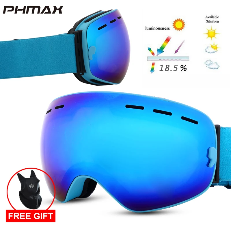 P-XJ-0105 PHMAX лыжные очки с лыжной маской для мужчин и женщин, очки для сноуборда, очки для катания на лыжах с защитой от уф400 лучей, противотуманные снежные лыжные очки - Цвет: P-XJ-0105