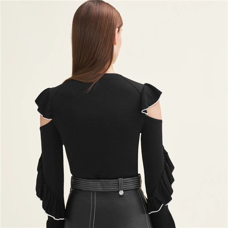 Tunjuefs Slim Fit сексуальный свитер с открытым плечом женский джемпер элегантный